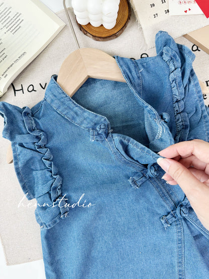 Chinese Knot Light Denim Girl Dress (Last Size:100/120)