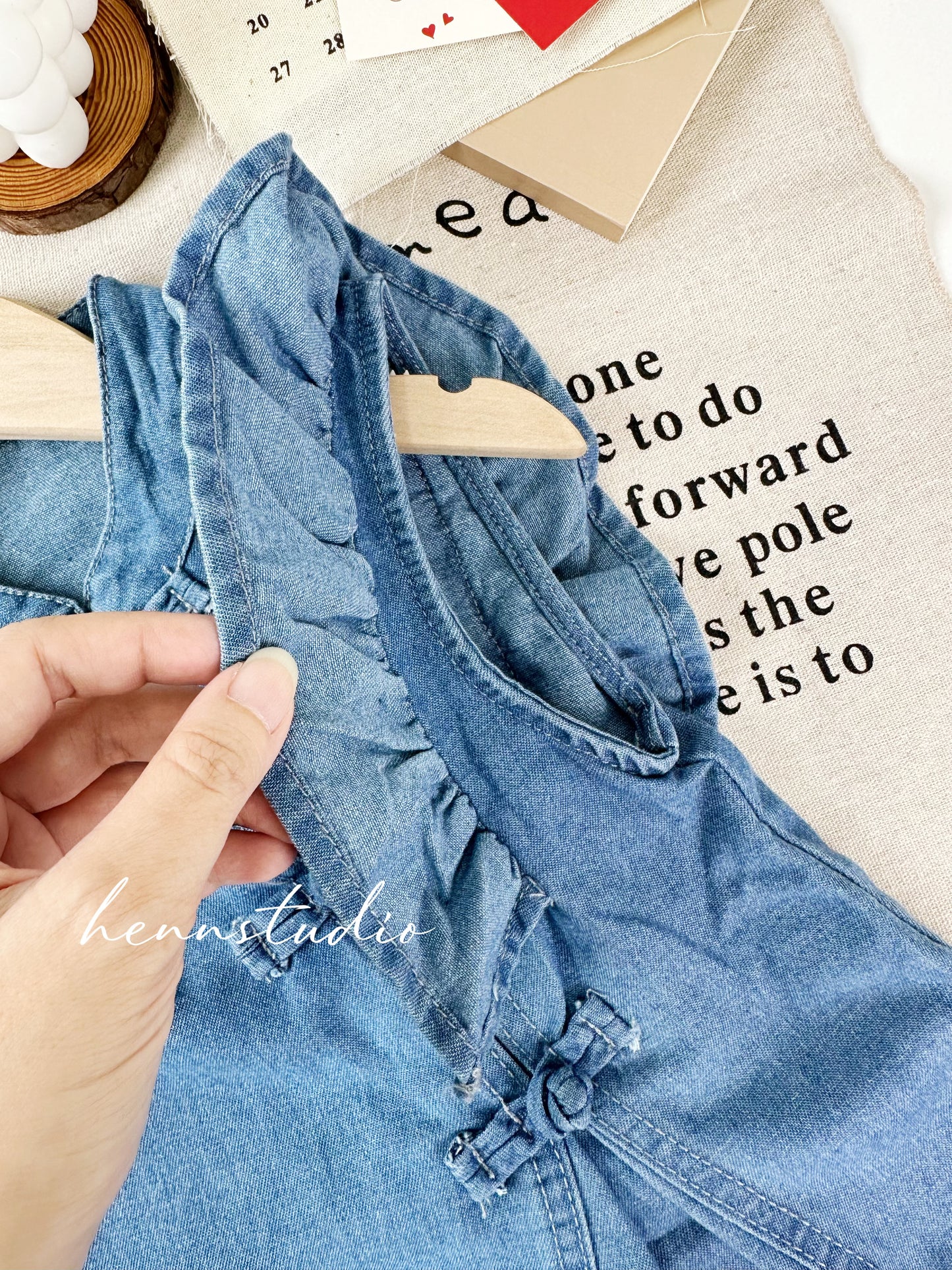 Chinese Knot Light Denim Girl Dress (Last Size:100/120)
