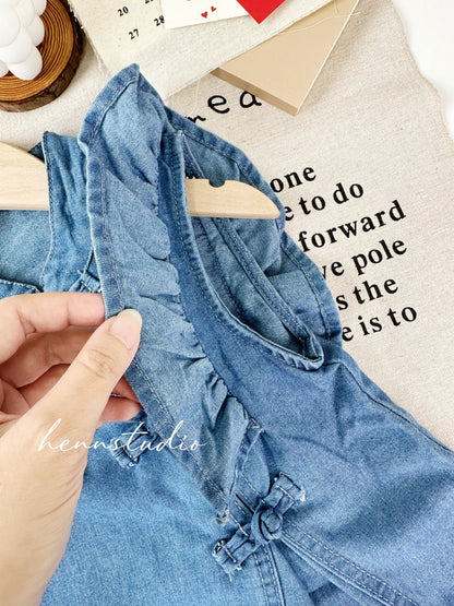 Chinese Knot Light Denim Girl Dress (Last Size:100/120)