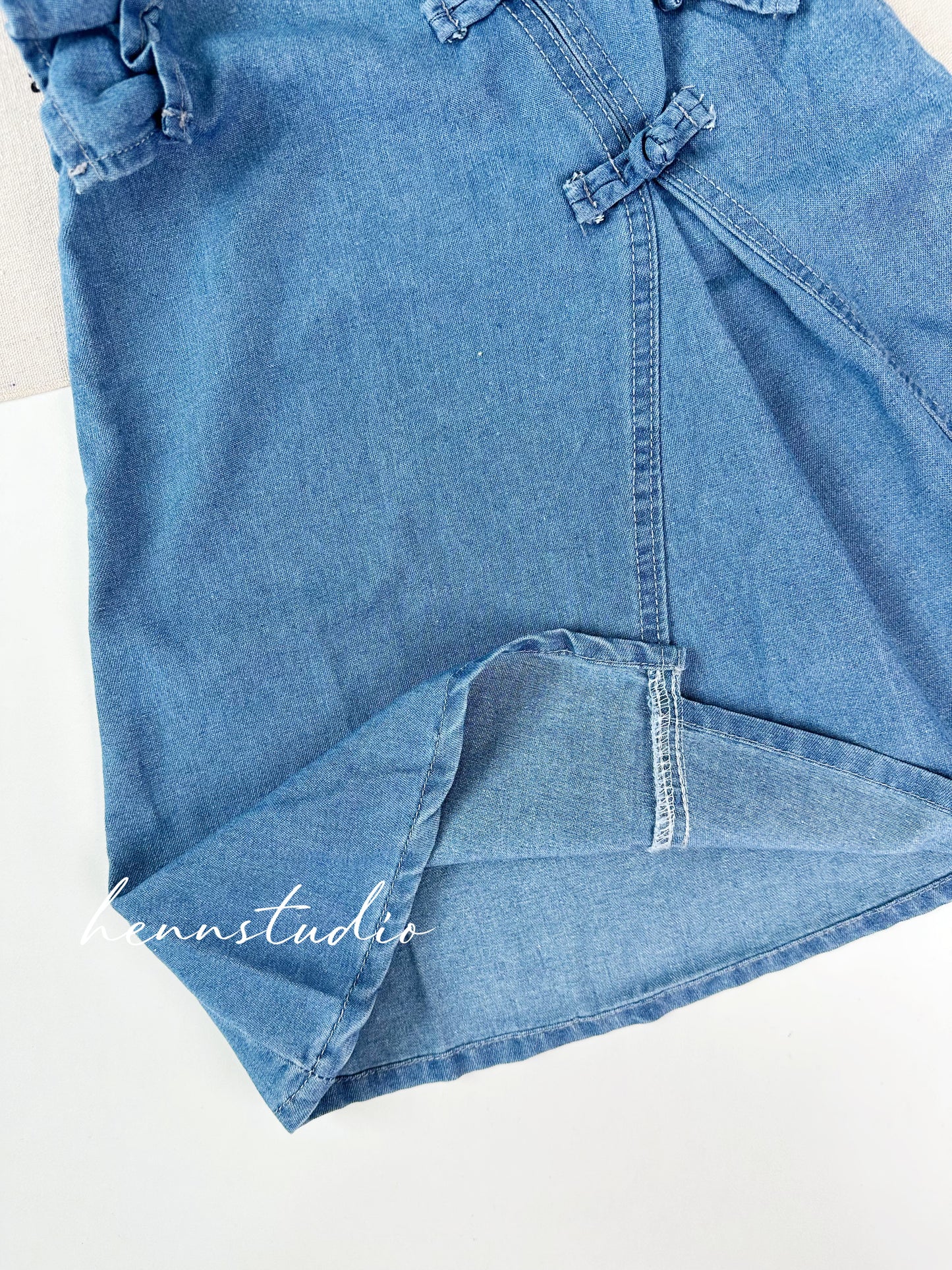Chinese Knot Light Denim Girl Dress (Last Size:100/120)