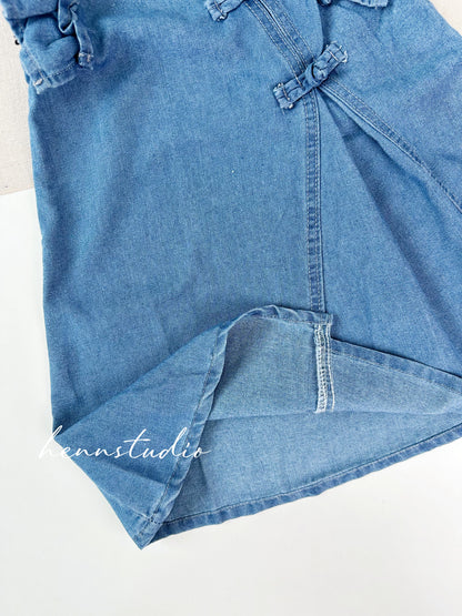 Chinese Knot Light Denim Girl Dress (Last Size:100/120)