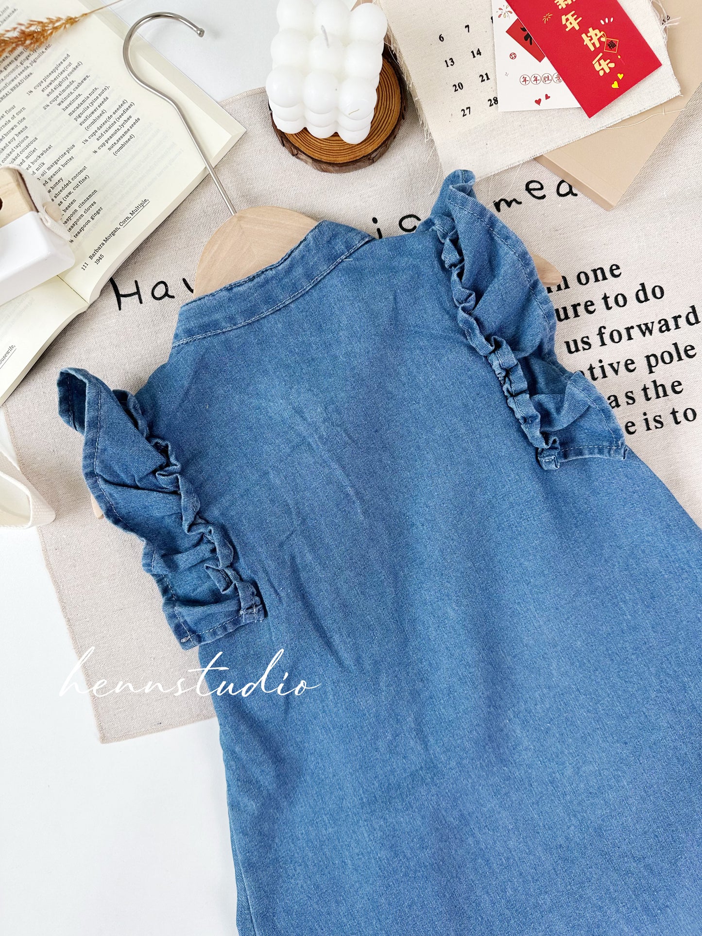 Chinese Knot Light Denim Girl Dress (Last Size:100/120)