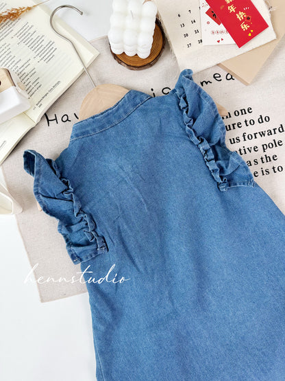 Chinese Knot Light Denim Girl Dress (Last Size:100/120)