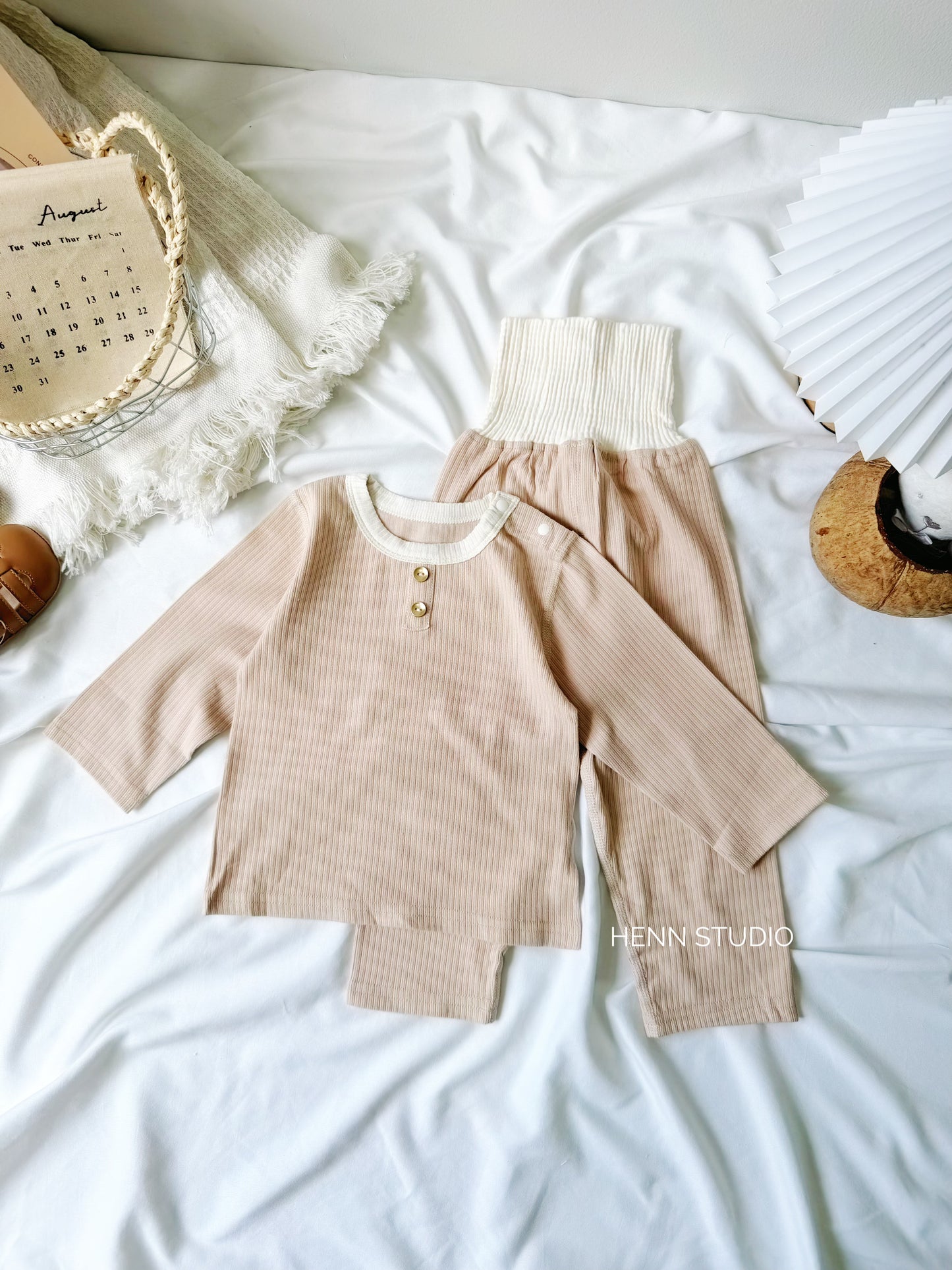 Soft Ribbed Cotton High-Waist Pyjamas Set