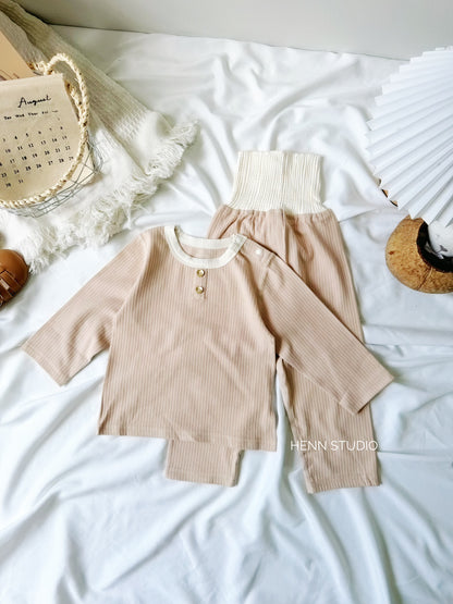 Soft Ribbed Cotton High-Waist Pyjamas Set