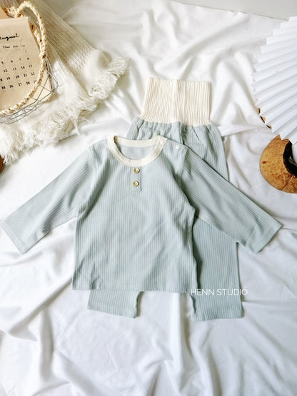 Soft Ribbed Cotton High-Waist Pyjamas Set