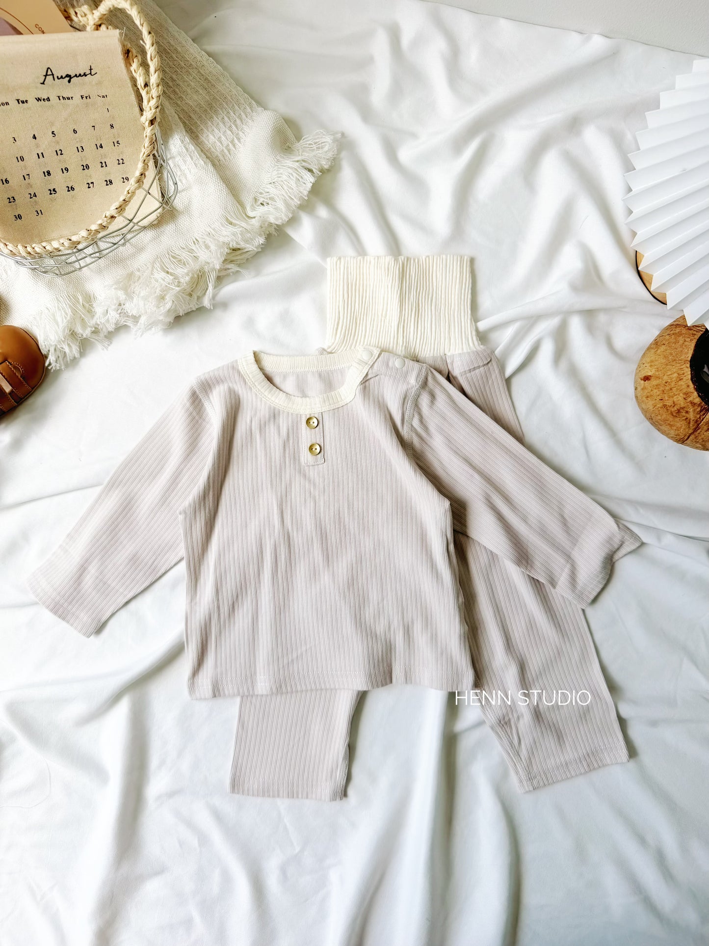 Soft Ribbed Cotton High-Waist Pyjamas Set