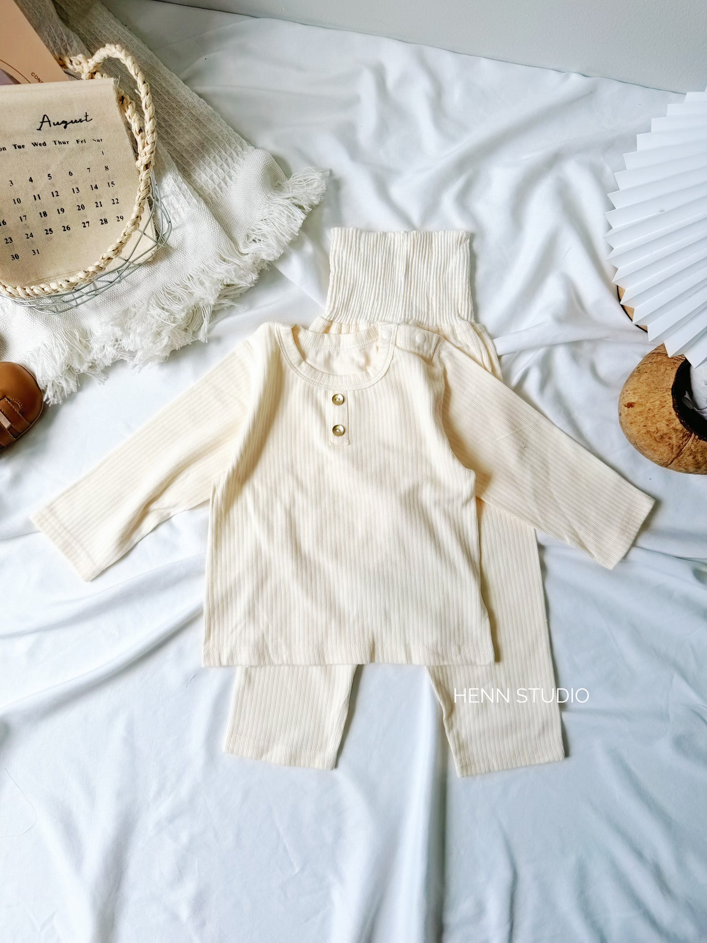 Soft Ribbed Cotton High-Waist Pyjamas Set
