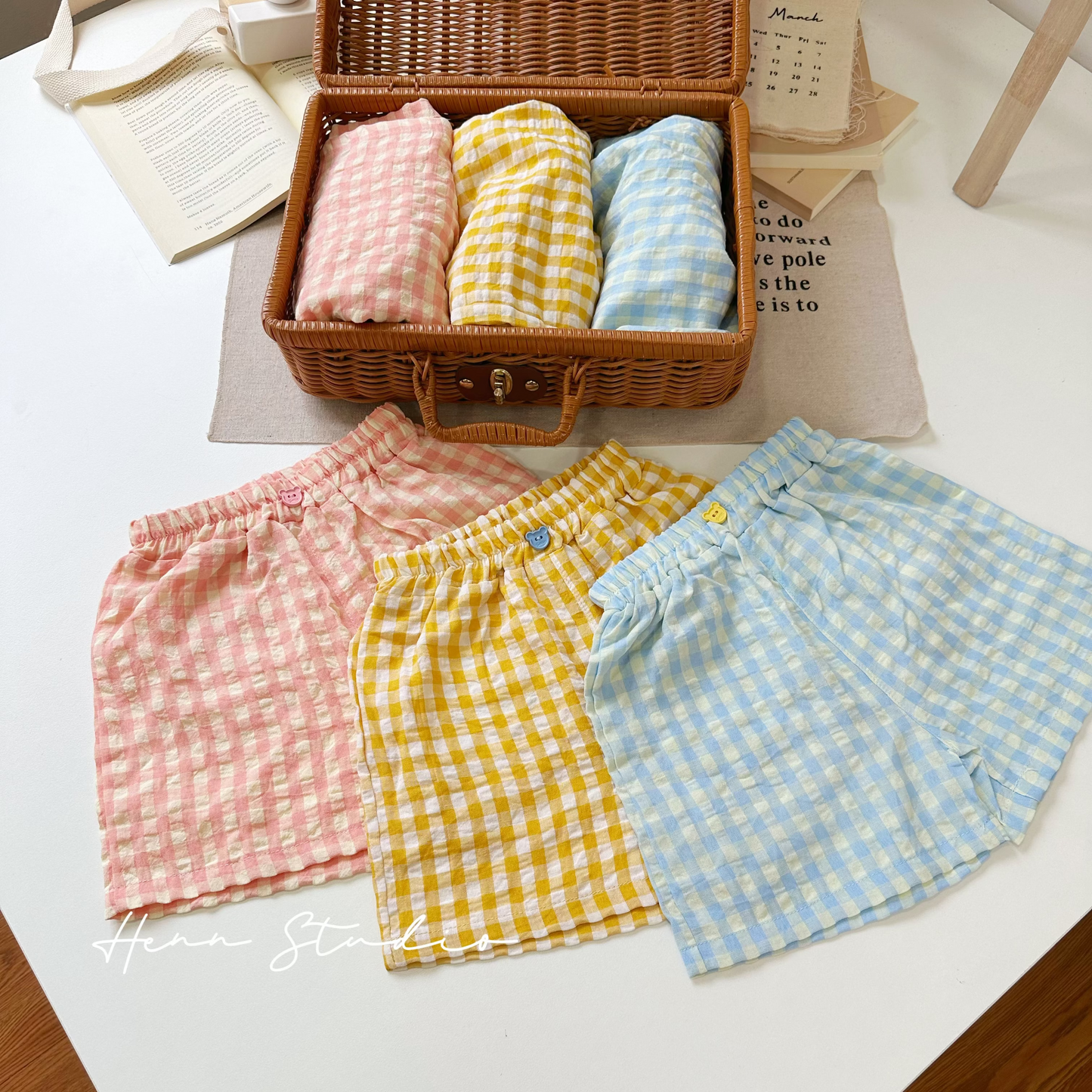 Airy Cotton Family Check Shorts