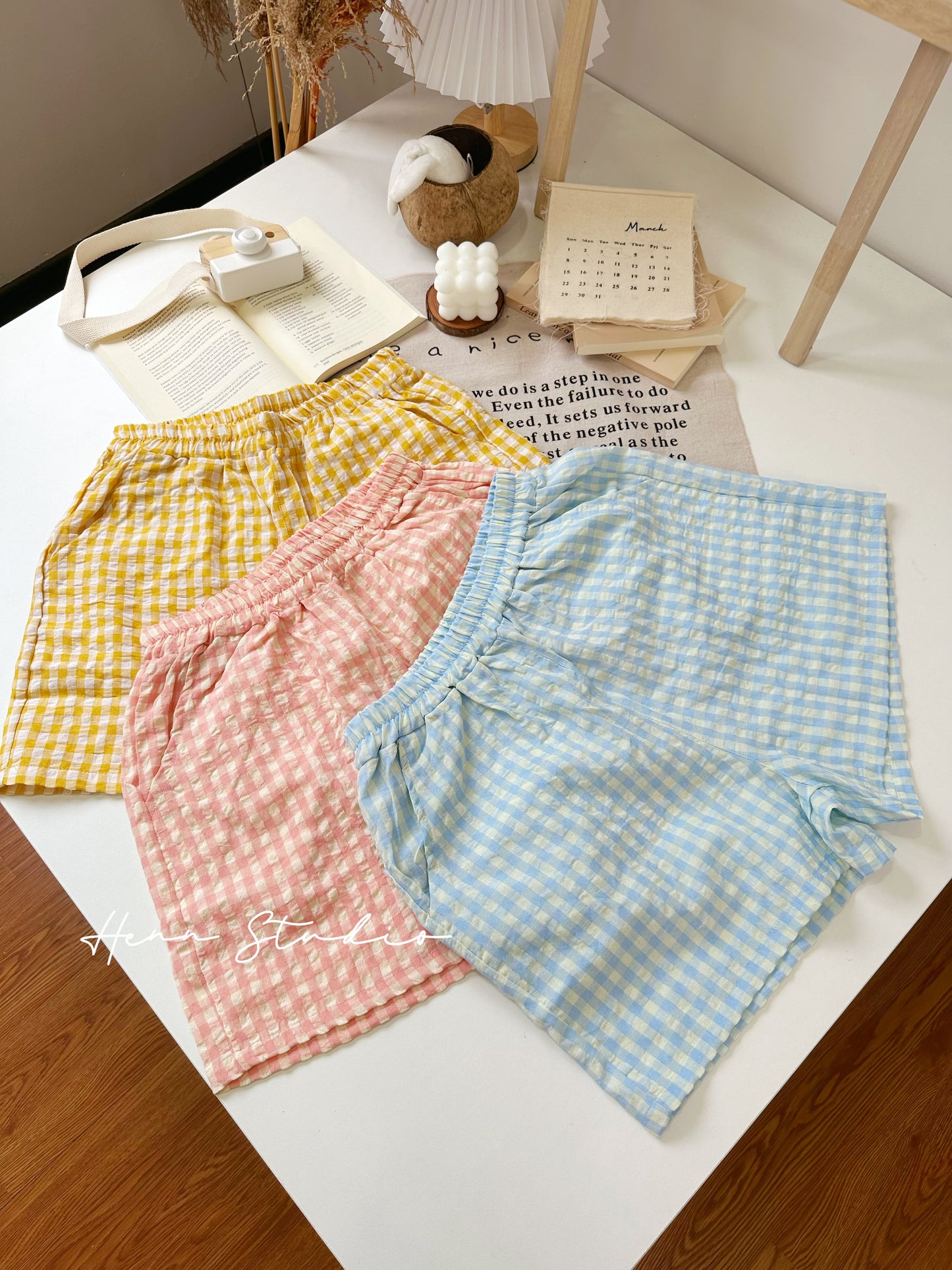 Airy Cotton Family Check Shorts