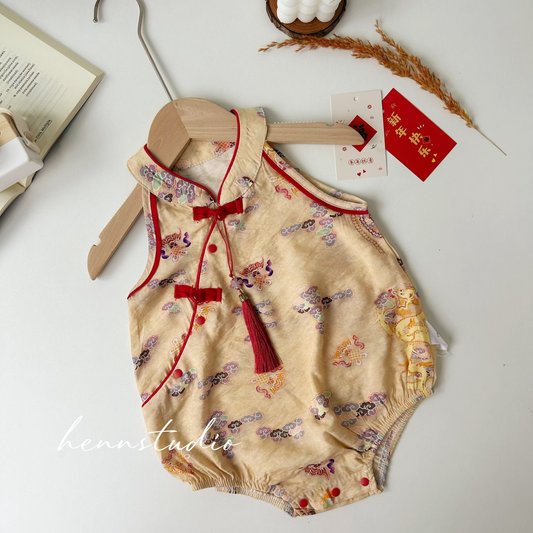 Ready Stock - Retro Crane Cheongsam Romper