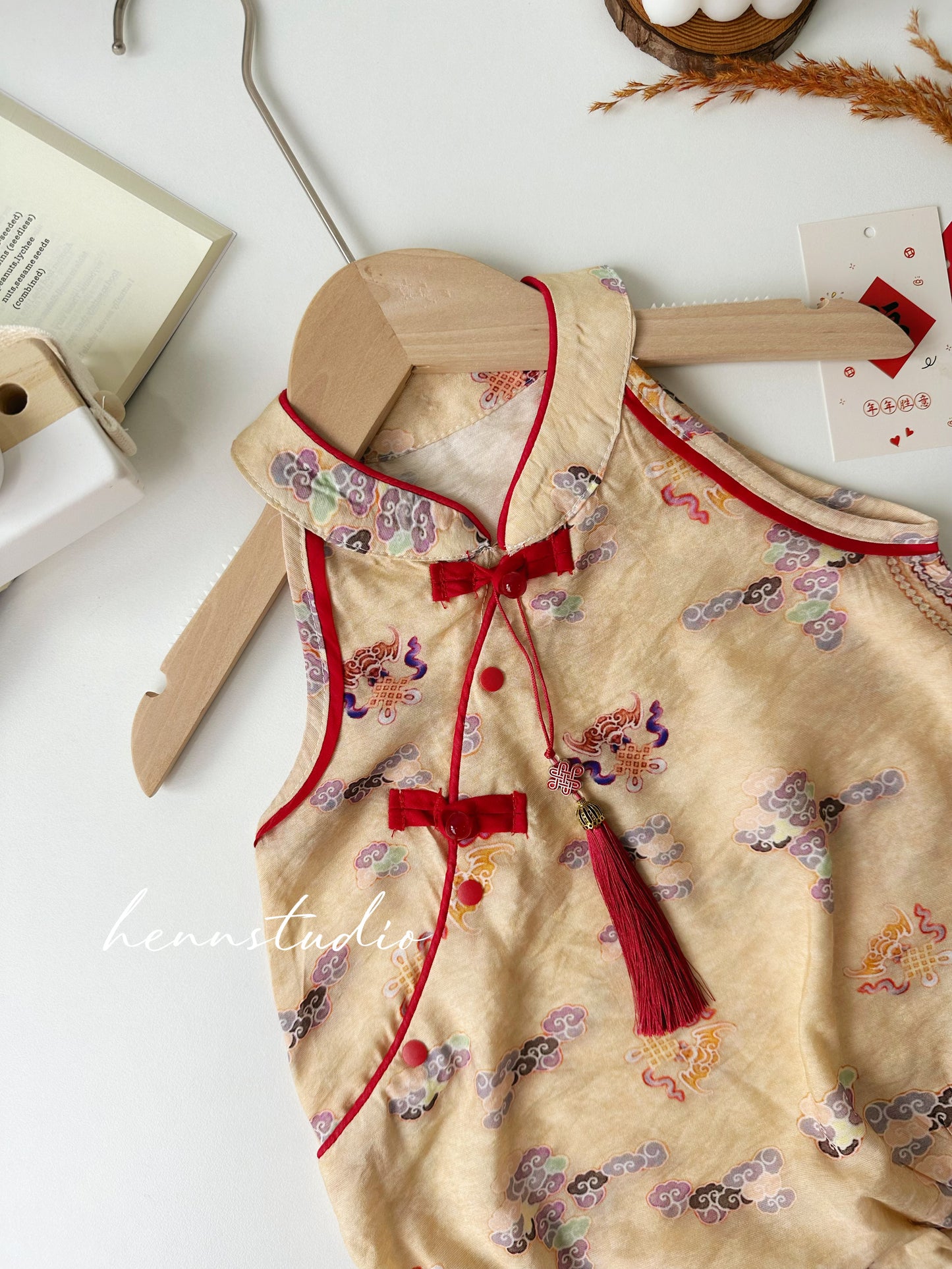 Ready Stock - Retro Crane Cheongsam Romper