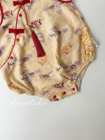 Ready Stock - Retro Crane Cheongsam Romper