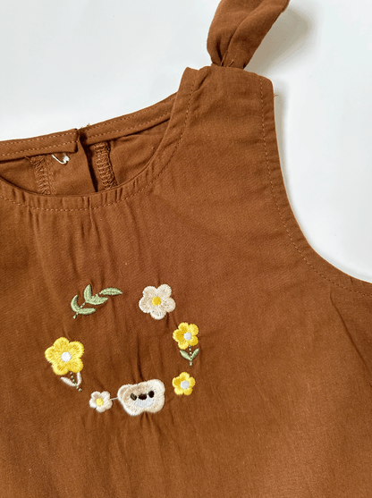 Sleeveless Ribbon Bear With Plaid Bloomer Set