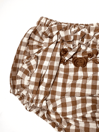 Sleeveless Ribbon Bear With Plaid Bloomer Set